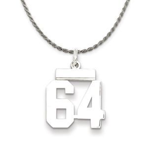 Sterling Silver Athletic Lg Polished Number 64 Necklace - 26 Inch